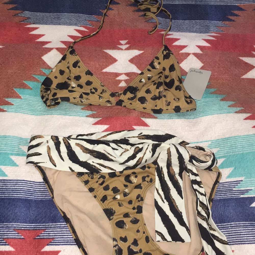 Spiegel Leopard & Zebra Print Bikini Set in Tan Black White